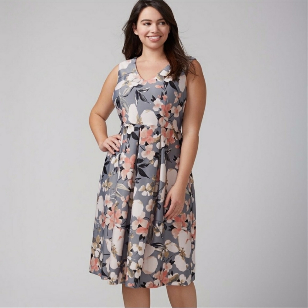 Lane Bryant gray vneck fit & flare scuba dress